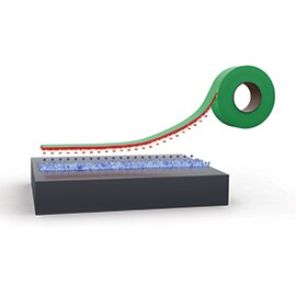 Elektrostatik yapışma, bant uygulamalarında oldukça yaygındır. Bant ile yüzeyin elektrostatik olarak yapışmasını gösteren grafik.